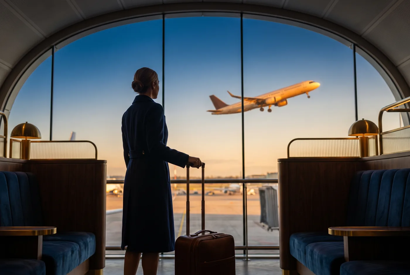 Colombiana viajando, vista desde una ventana de aeropuerto